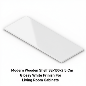 Modern Wooden <b>Shelf</b> 38x100x2.5 Cm Glossy <b>White</b> Finish For Living Room Cabinets - Product Image 2