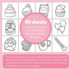 Nuevo <span class=keywords><strong>libro</strong></span> para colorear de corazón dulce de 40 páginas, logotipo personalizado, papel de arte, dibujos animados, Doodle de amor para embalaje de niños - Product Image 4