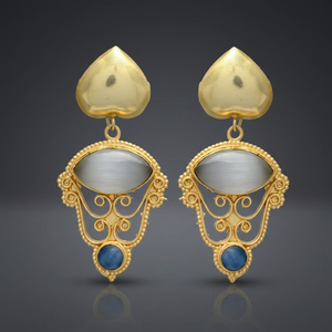 Pendientes Colgantes Étnicos Hechos a Mano en Latón y Acero Inoxidable, Chapados en Oro con Piedras Preciosas para Fiestas - Product Image 2