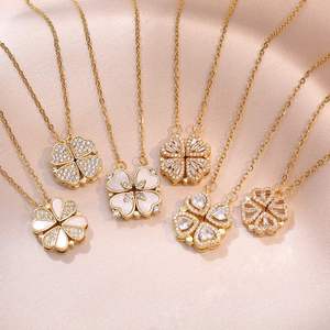 Exquisito Collar de Trébol de Cuatro Hojas de Acero Inoxidable para Mujer, Cadena de Oro con Zirconia, Colgante de Corazón Magnético, Gargantilla, Joyería, Regalo - Product Image 1