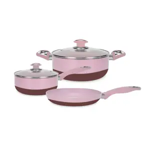 5 cái màu hồng không dính đá cẩm thạch Granite E ép nhôm nhà bếp Cookware Set