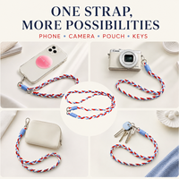 Sangle de téléphone tressée à la main avec logo personnalisé, 3 couleurs, cordon de téléphone tissé à porter en bandoulière, double anneau pour téléphone portable, appareil photo, clés, OEM ODM