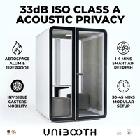 UNIBOOTH Cabina Moderna Móvil de Privacidad con Aislamiento Acústico de 33dB, ISO 23351, Ignífuga, de Montaje Rápido, para Talleres, Escuelas, Universidades, Venta al por Mayor