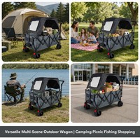 Chariot pliant robuste avec auvent, chariot de plage, chariot utilitaire avec freins, chariot de camping portable et pliable
