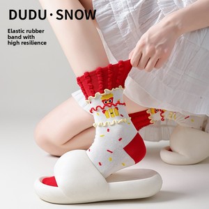 Calcetines casuales <span class=keywords><strong>de</strong></span> media pantorrilla DUDU SNOW Fries para mujer, <span class=keywords><strong>de</strong></span> algodón, antideslizantes, con diseño <span class=keywords><strong>de</strong></span> dibujos animados Kawaii, sin costuras, estilo japonés, para primavera y festividades. - Product Image 1