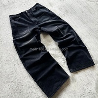 Produsen Kustom Celana Jeans Pria Bordir 3D Vintage Wash Stacked Oversize Wide Leg Denim Plus Size
