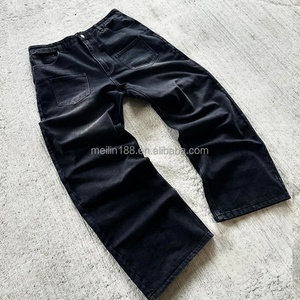 Jeans de hombre personalizados con bordado 3D, lavado vintage, efecto apilado, de pierna ancha y oversize, tallas grandes - Product Image 3