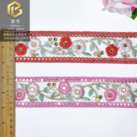 LEIXUSI Ruban de dentelle fait main de style ethnique de 5 cm, ruban brodé de sequins pour costumes Hanfu Dai et fournitures de confection DIY