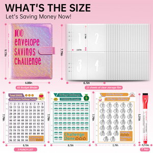 Nouveau livre d'économie de couleur Full Star personnalisable A5 couverture de paillettes en cuir Pu 100 jours défi d'économie classeur à budget unique - Product Image 5