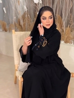 Robe Abaya noire style Lanna pour femmes musulmanes, robe d'été Abaya musulmane pour femme, broderie florale, diamants, Abaya musulmane
