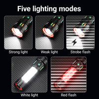 Linterna LED Multifuncional para Exteriores con Zoom, Luz Ajustable para Fotografía, Pantalla Numérica, Potente Linterna de Emergencia para Camping
