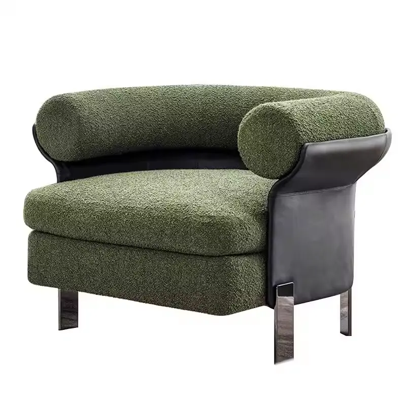 İskandinav rahat yastık kol dayama tek eğlence sandalye paslanmaz çelik ev oturma odası kanepe sandalye kabuk şekli Accent sandalye
