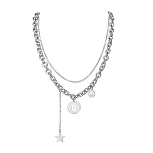 Collana a Doppio Strato con Faccina Sorridente e Ciondolo con Lettere dalla A alla Z in Acciaio al Titanio, Stile Hip-Hop Punk Popolare in Europa e America - Product Image 5