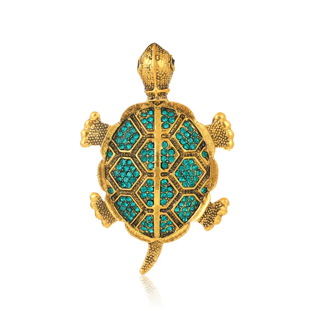 DRAL1132 moda Retro elmas kakma altın kaplumbağa küçük hayvan kaplumbağa göğüs çiçek antik altın kişiselleştirilmiş yaratıcı broş