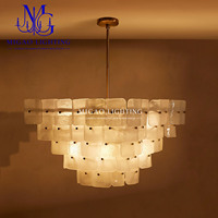 Lustre élégant en verre dépoli carré à plusieurs niveaux, style médiéval français, suspension de luxe pour villa, salon, salle à manger, hall d'entrée, chambre à coucher