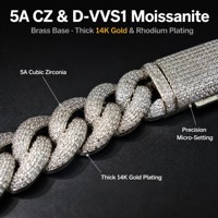 Chaîne cubaine 14 mm micro-pavée de zircons cubiques sertis clos, bijoux hip-hop glacés unisexe, directement de l'usine, style Miami Cuban Link