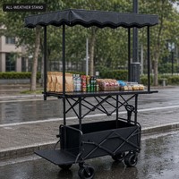 Chariot de camping pliable avec table et auvent, chariot pliant robuste en Oxford 900D pour extérieur avec freins et roues
