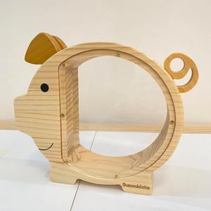 나무 돼지 저금통 어린이 단단한 나무 투명 돼지 저금통 아크릴 돼지 저금통 장식 장난감 선물 - Product Image 2