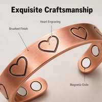 Set Perhiasan Gelang Magnetik Tembaga Antik dengan Ukiran Hati, Cincin dan Gelang yang Dapat Disesuaikan untuk Ibu dan Anak, untuk Kesejahteraan