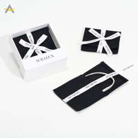 Auralux Enveloppe Rabat Noir Coton Bijoux Emballage Sac Pochettes avec Ruban