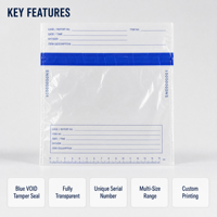 Pochette de sécurité inviolable pour la collecte d'épreuves, avec sceau VOID et numéro de série, personnalisable, pour documents et espèces