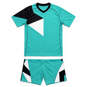 PADA <b>PRIME</b> Turquoise V-Neck Soccer Jersey Set Color Blocked Mesh Shirt Shorts Breathable 100% Polyester Sublimated Sportswear - Product Image 1