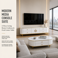 Ensemble de support TV moderne de luxe en bois et marbre Combinaison de support TV de rangement ovale pour salon