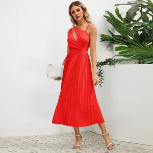 Women custom clothes ladies cross-border foreign trade dress sexy slim mid-length pleated A line dresses skirt plus size popular