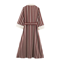 Robe Midi Rayée Ceinturée Élégante à Col Revers Style Rétro Nouvelle Collection Automne 2026 pour Femme ZATRHMBM