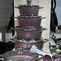 Ensemble de 17 ustensiles de cuisine en pierre marron, antiadhésif, en aluminium moulé sous pression, avec tablier et outils, neuf
