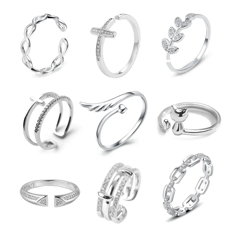 MOYU 2022 Fashion Silver Finger Rings Set Fine Jewelry 925 Sterling Silver Ring for Women Girls Factory Wholesale Price