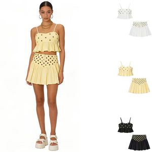 Conjunto de Falda y Top Halter Plisado de 2 Piezas para Mujer, Estilo Casual, Sólido, por Encima de la Rodilla, Vintage y Lindo - Product Image 1