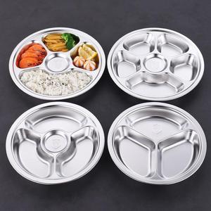 304 Stainless Steel Divided Dining Plate Round Food Grade Microwave Safe For Children Student Meal - Product Image 1