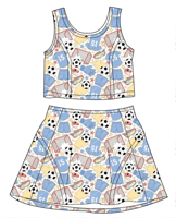 Nouveauté : Ensemble d'été décontracté pour bébés et jeunes enfants, comprenant un haut court sans manches à col rond et une jupe évasée à taille élastique, en tissu doux de haute qualité.