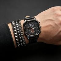 Ensemble de montres à quartz carrées pour hommes, bracelet en cuir, montre-bracelet avec bracelets, cadeau de luxe pour hommes