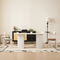 Ensemble de table à manger rectangulaire moderne de luxe, plateau en ardoise, finition blanche, meubles de salle à manger réglables pour salon, utilisation en hôtel