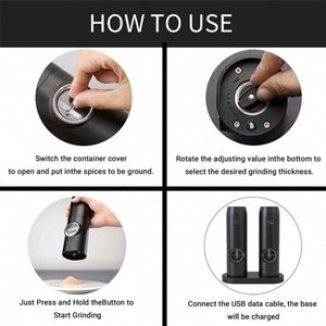 Top Selling <b>Pepper</b> <b>Grinder</b> Electric Rechargeable Salt and <b>Pepper</b> <b>Grinder</b> Mill Set with LED Light - Product Image 6