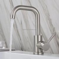Meilleure Vente Robinet de Lavabo de Salle de Bain Monocommande à Col Long, Mitigeur Chaud, Montage sur Plateau, Monotrou, en Laiton Brossé Nickel Moderne