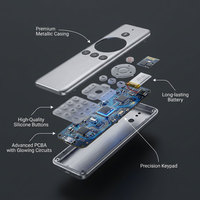 JCXK Custom Aluminum Alloy 15 Keys Remote Control with Fixed Code 20m Range for Smart Home IPTV Soundbar-OEM/ODM Available