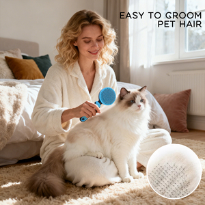 One-Touch Release Luxury Stainless Steel <b>Self</b> <b>Cleaning</b> Pet Grooming Massaging Bristles <b>Brush</b> Shedding Comb for Dogs & Cats - Product Image 5