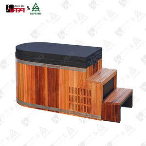 <span class=keywords><strong>Vasca</strong></span> da <span class=keywords><strong>Bagno</strong></span> Fredda Integrata Semi-Ellittica Moderna con Rivestimento in Acciaio Inox e Superficie in Cedro Rosso per Spa, Produzione Diretta Vapasauna - Product Image 6