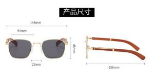 2026年ファッション ヴィンテージ レトロ メタルスクエアフレーム 木目テンプル 運転用 UV400保護 シェード サングラス メンズ - Product Image 6