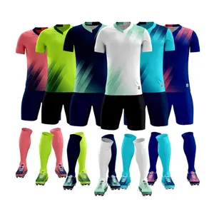 Conjunto de uniforme de futebol listrado para homens, atacado, manga curta, ternos de treinamento para equipe masculina