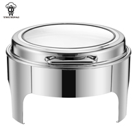 Plat à chafing rond en acier inoxydable de haute qualité, 6 L, à double chauffage hydraulique, avec grand couvercle en verre, pour buffet, réchaud et maintien au chaud des aliments