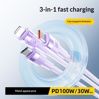 Cable USB-A Trenzado Tres en Uno Compatible con Android para 6A, Cable de Carga Súper Rápida de 100W para Teléfonos Inteligentes