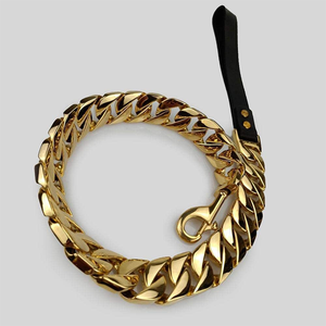 Kalung Rantai Cuban Link Kustom Logam Emas 18K 15mm19mm 32mm Set Kalung dan Tali Anjing Emas - Product Image 1