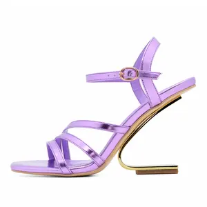 Metal Shaped Summer Sandals High Heel Light Purple Ladies Wedge Shoes Sandal