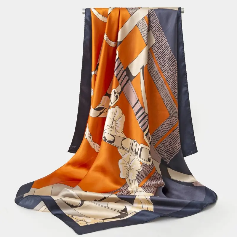 Foulard en soie rayé Simple 90cm, grand foulard carré châle Section fine cent correspondance foulard en soie