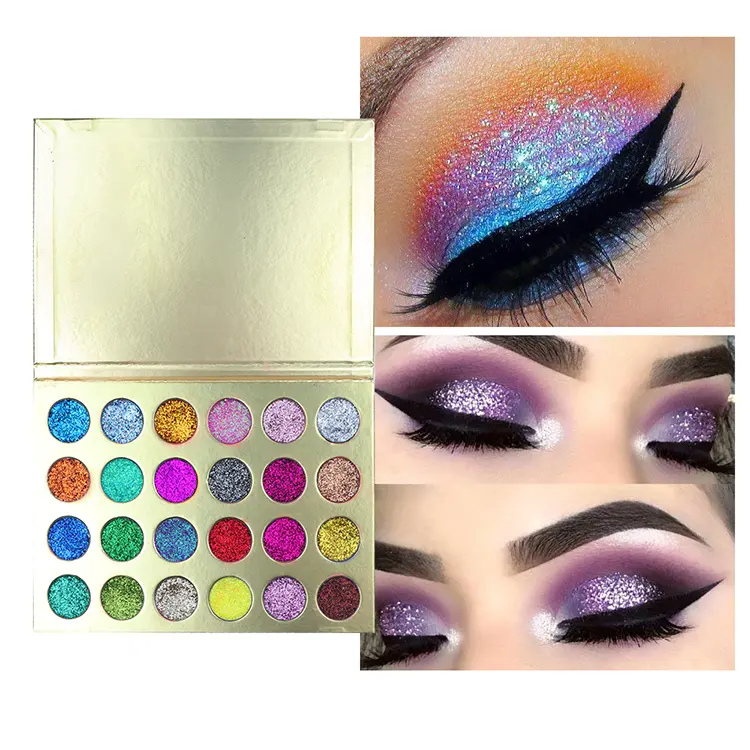Custom Own Logo Glitter Eye Shadow Long Lasting 24 Color Golden Box Natural Shadow Makeup Private Label Glitter Eyeshadow Palete
