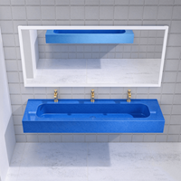 Lavabo mural en acrylique massif personnalisé pour les enfants de la maternelle, toilettes publiques, lavabo multi-vasques bleu